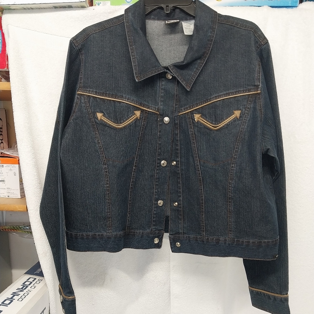 Vintage Rockies Womens Dark Blue Denim Jean Jacket Sz XL